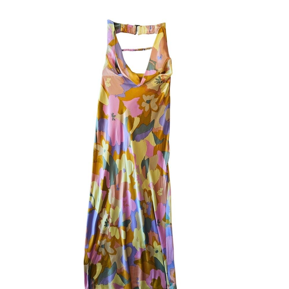ASTR The Label Yellow Multicolor Floral Strapless Satin Maxi Dress Medium Artsy - Picture 8 of 12